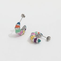 Nadine - Colourful Enamel Hoop Croissant Earrings