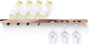 Tu Las™ Weinflaschenhalter aus Holz inklusive Weingläser und Sektglashalter – 94 x 22 x 4 cm – Schwimmender Weinflaschenhalter – Wandhalterung – Walnussholz