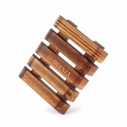 Rectangular wooden soap dish in a natural brown tone, featuring a textured surface and a simple, minimalist design.