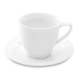 White ceramic coffee cup and saucer, 0.125L capacity, suitable for hotel or restaurant use.