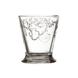 Set of 6 clear glass tumblers with a world map design, suitable for water or other beverages. The tumblers have a classic, elegant style with a slightly tapered shape.
