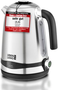 LEBENLANG Wasserkocher Edelstahl Temperatureinstellung – Leise, Temperaturanzeige & Warmhaltefunktion - 1,7 Liter & 2200W | Electric Kettle | Temperatur Edelstahl Wasserkocher Retro ohne Plastik