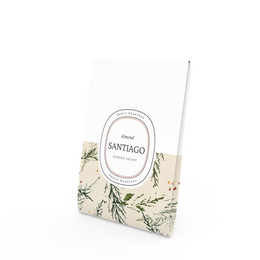 Scented sachet with almond fragrance from the Santiago Collection. Rectangular shape with floral pattern design.