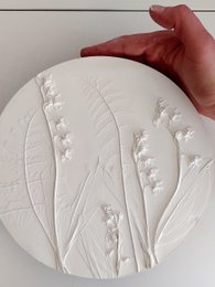 Wall object, wall decor, round picture, relief picture, white, plaster, 22cm