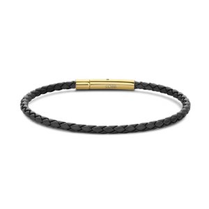 CO88 Collection 8CB-90908 Stahlarmband – Damen – Leder – geflochten – 18,5 cm – Schwarz – 3 mm – goldfarben