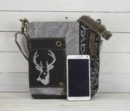Traditionele tas van Domelo. Dames schoudertas. Dirndl schoudertas gemaakt van canvas en leer. Handtas in traditionele stijl met hertenedelweissprint. Crossbodytas voor dames als Oktoberfest-accessoire.
