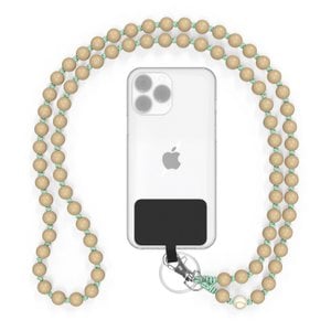 Mobile phone chain universal, wooden beads, handmade - Mint Beach