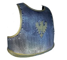  A medieval-style plastic chestplate with a sun-like design and studded details, suitable for party fashion accessories.