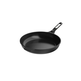  Large, non-stick frying pan in black color with a long handle. Suitable for cooking a variety of dishes on the stovetop.
