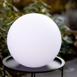 White spherical LED light for outdoor use, 40 cm diameter.