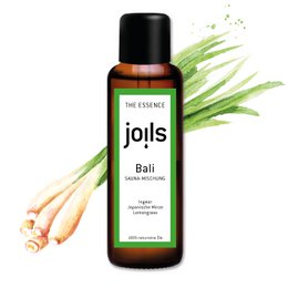 A 100ml bottle of Sauna infusion BALI essential oil. The oil is made from natural ingredients and has a fresh, earthy aroma.