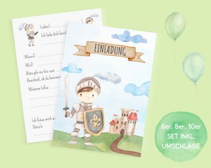 Ritter Einladungskarten Set zum Ausfüllen inkl. Umschläge für Ritter Kindergeburtstag oder Ritter Party