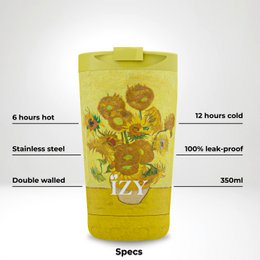 IZY Mug, Sunflowers, 350ml, giftbox - Thermische beker | reisbeker | Afsluitbare mug voor hete of koude dranken | isoleerbeker | Thermos | Mug