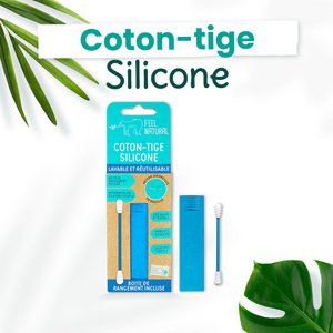 Washable and reusable silicone cotton swab. And practical and hygienic storage box - blue