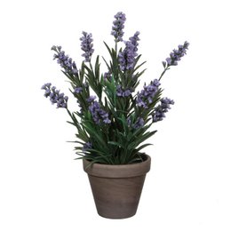  Artificial plant with blue polyester flowers in a brown pot. Measures 30cm tall and 20cm wide.