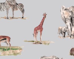 Safari Animals Children's Wallpaper - Grey Colour
