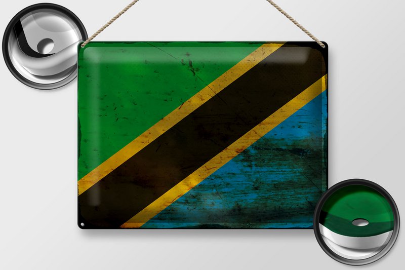 Tin Sign Flag of Tanzania 40x30cm Flag of Tanzania Rust