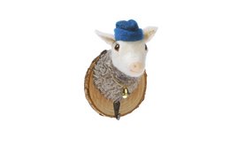 A decorative coat hook in the shape of a sheep wearing a blue hat, measuring 16 cm in size and sold in a pack of 6.