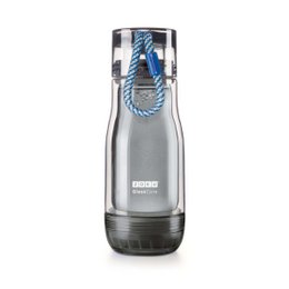  Stainless steel water bottle with a rope handle, available in a silver color.