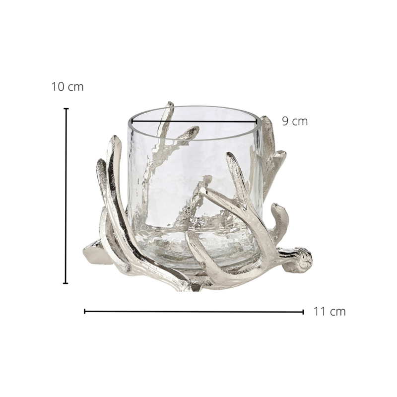 EDZARD Kingston lanterne, gevir design, aluminium, sølvfarvet, med glas, højde 13 cm, ø 15 cm
