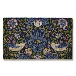 "Decorative floral doormat with a vibrant, intricate pattern featuring tulips, birds, and a central blue flower motif. Made of durable coir material."

The Victoria and Albert Museum Strawberry Thief Coir Doormat features a rich, ornate floral design in shades of blue, green, and pink. The central motif is a large, stylized blue flower surrounded by tulips, leaves, and two birds. The pattern has a vintage, Arts and Crafts style aesthetic. The doormat is made of durable coir material, making it suitable for outdoor use.