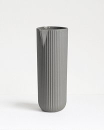 Dark gray ceramic vase with vertical ribbed texture, cylindrical shape, and 750 ml capacity.