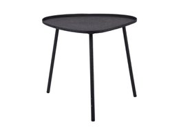  Large black triangular side table with metal frame.