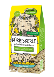 Pumpkin seeds coated in yogurt, chocolate, and lemon flavors. Packaged in a 6-pack carton or 1kg open container. Suitable for chocolate gift giving.