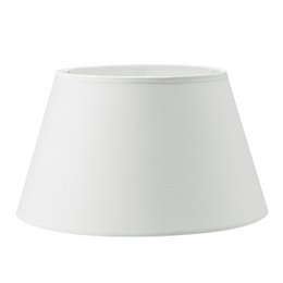 A round, white lampshade with dimensions of W:30xD:30xH:17cm. Suitable for use in a home setting.