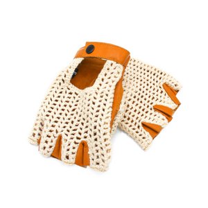 Guantes de piel sin dedos punto crochet para conductor
