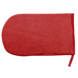 Red pet hair removal glove for dogs and cats. Made of durable material for effective hair collection.