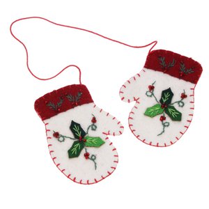 Mitten with holly red/white, felt