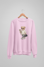  Unisex cotton blend graphic crewneck sweatshirt featuring a Pilates bear design in various colors including white, black, blue, and pink. Available in sizes XS to 3XL.