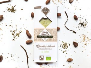 TABLETA BIO: Chocolate Blanco con Algas, Té verde y Sésamo (caja de 10 unidades de 80g)