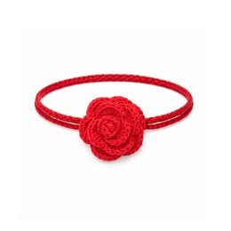 Red rose flower choker necklace, crocheted knit textile, romantic floral design accessory