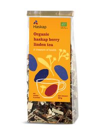 Organic haskap berry linden tea with a blend of natural ingredients for a soothing and flavorful beverage.