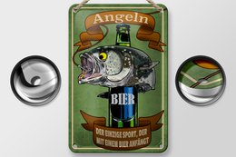 Tin sign saying 12x18cm fishing beer the only sport decoration