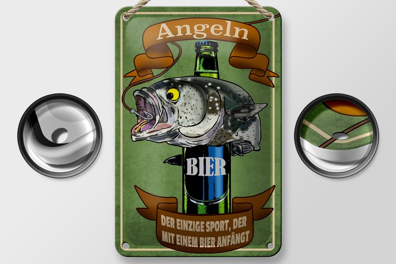 Tin sign saying 12x18cm fishing beer the only sport decoration