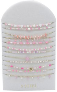 S-C2.1 N221-401-4 S. Steel Necklace Set on Display - 12pcs Pink