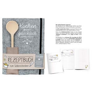 Cookbook & wooden spoon Cooking makes you happy, H.22 cm