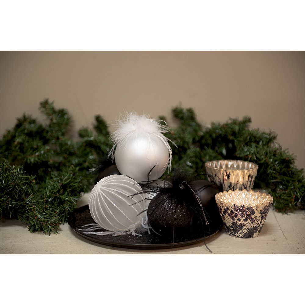 Kerstbal Set van 4 Ø 10 cm Zilverkleurig Wit Glas Kerstdecoratie