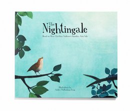A classic fairy tale book titled "The Nightingale" by Hans Christian Andersen, available in multiple languages including German, English, Danish, and Chinese (Traditional). The book cover features a bird perched on a branch against a soft green and blue background.