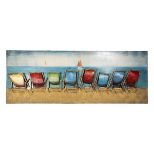 Metalen Schilderij 160x60 cm Blauw Rood IJzer Strand Wanddecoratie