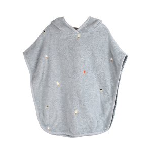 Geborduurde strandponcho GOTS - Parelblauw