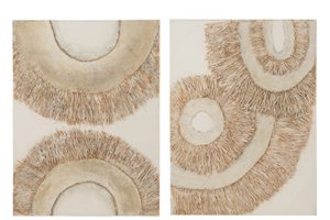 J-Line Wall Decoration Ibiza Canvas/Paint Creme/White Assortment Of Two