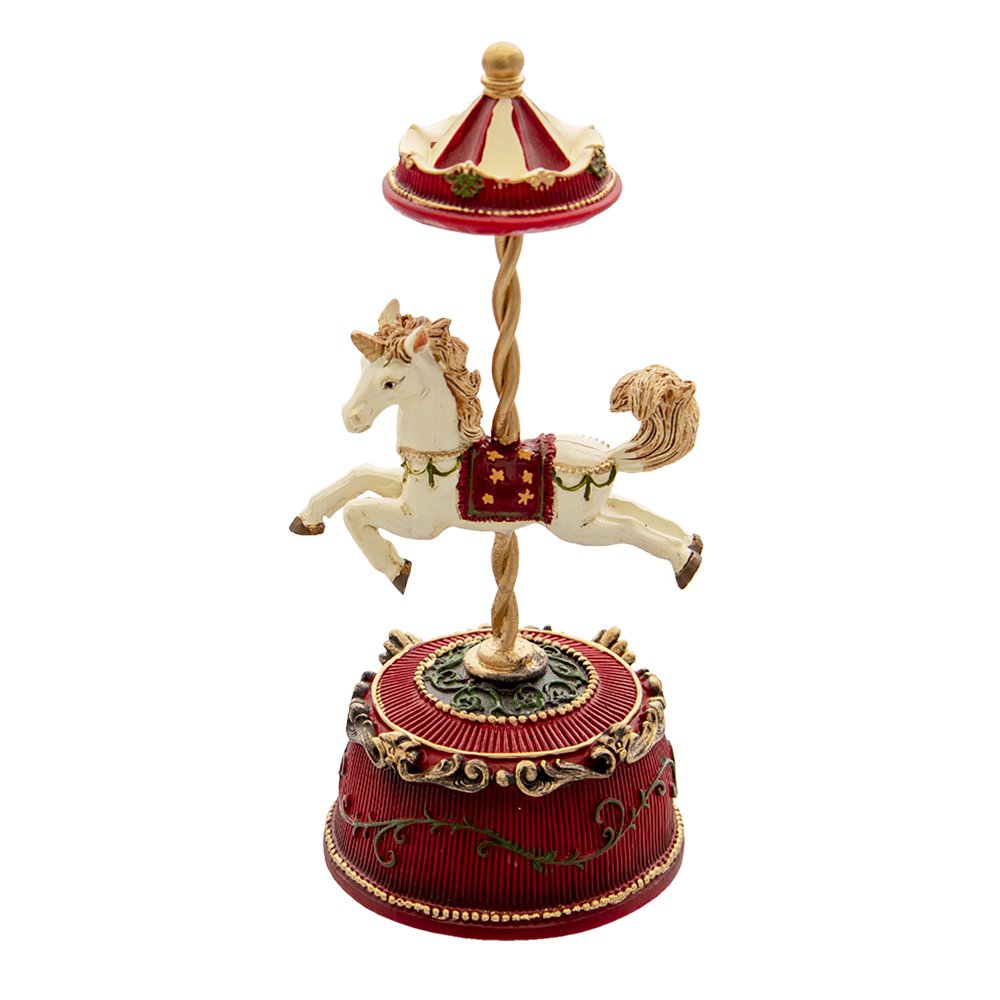 Muziekdoos Paard Ø 9x21 cm Rood Polyresin Kerstdecoratie Beeld