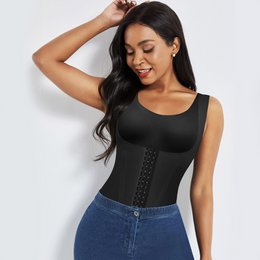 Shapewear 4-in-1 Waist Trainer Corset Shapewear - Buttoned Tummy Control High Waist with Padded Bra - Black