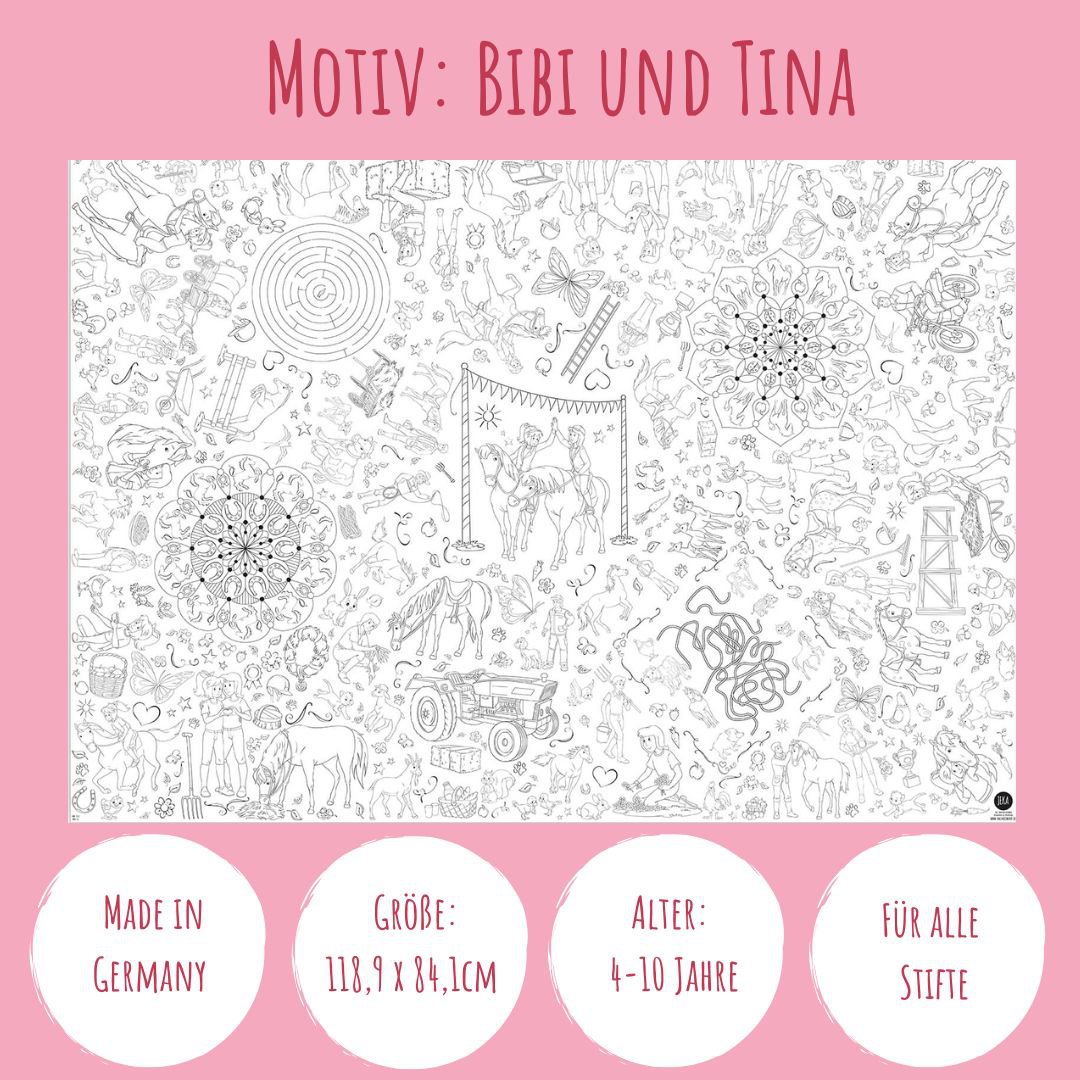 Ausmal-Tischdecke aus Papier - Motiv "Bibi & Tina"