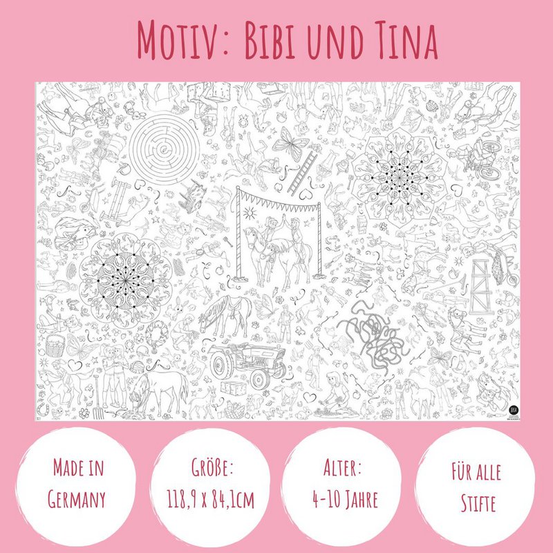 Ausmal-Tischdecke aus Papier - Motiv "Bibi & Tina"