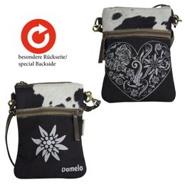 Traditionele tas van Domelo. Dames schoudertas. Dirndl schoudertas gemaakt van canvas en leer. Handtas in traditionele stijl met hartedelweissprint. Crossbodytas voor dames als Oktoberfest-accessoire.